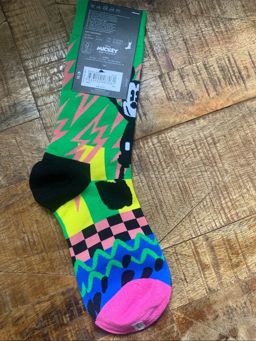Happy Socks Neon Graphic Crew Socks - Green, Pink, Blue, Yellow & Black